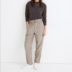 Madewell womens size 4 Paper Bag Pants Glen Plaid tan white tapered elastic